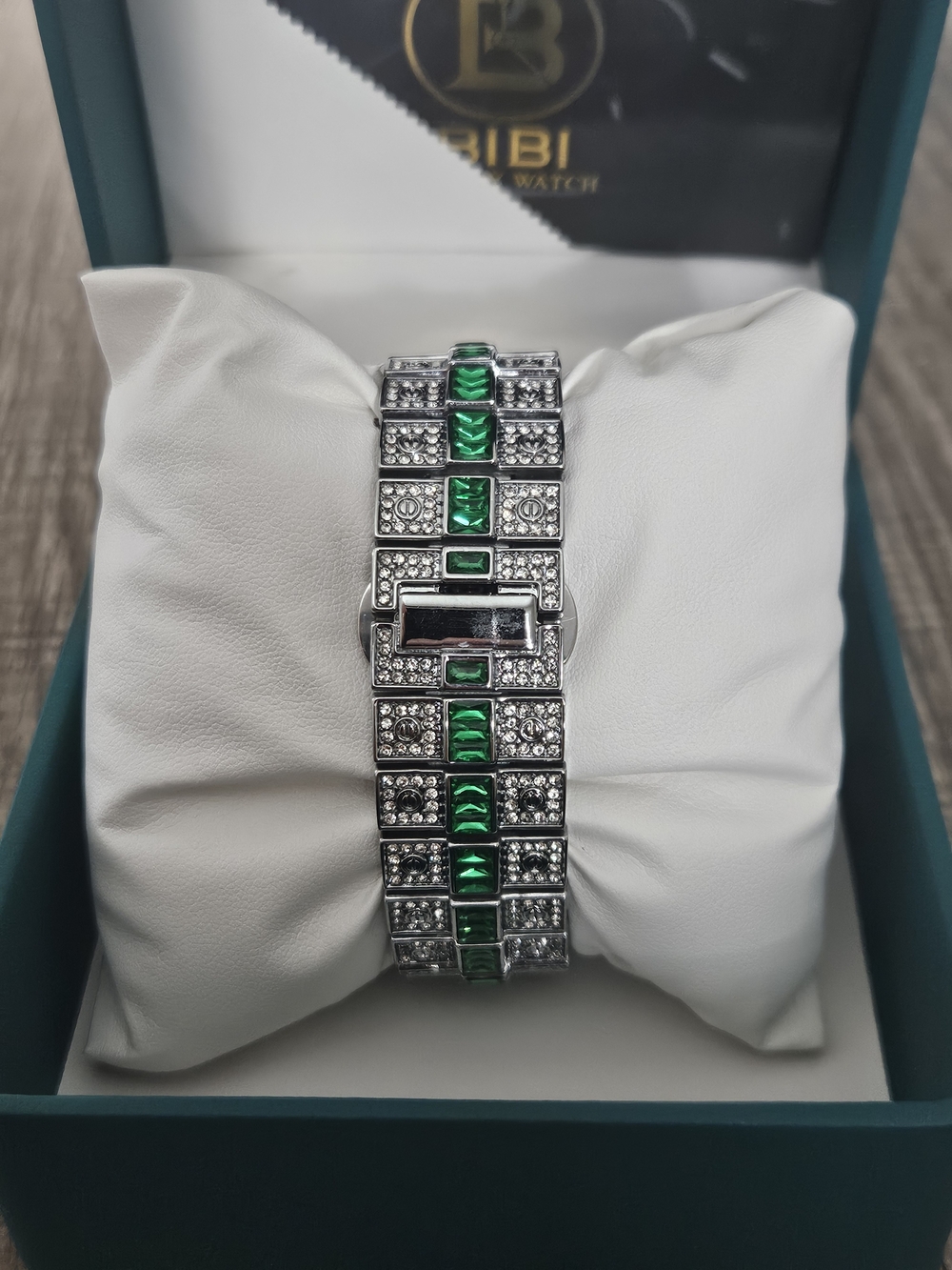 BiBi Silver Watch with Green Accents and Multicolor Markers - Picture 5 of 6
